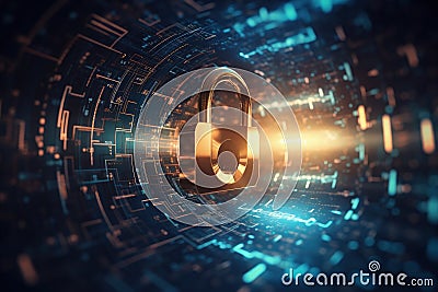 Cybersecurity Padlock, Digital Lock on Technology Network Data Protection cyber securitym, locker created, private Stock Photo