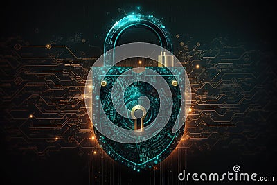 Cybersecurity Padlock, Digital Lock on Technology Network Data Protection cyber securitym, locker created, private Stock Photo
