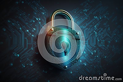 Cybersecurity Padlock, Digital Lock on Technology Network Data Protection cyber securitym, locker created, private Stock Photo