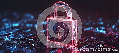 Cybersecurity Padlock Protecting Virtual Networks and Digital Data in a Tech-Driven Future Stock Photo
