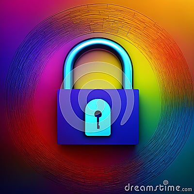 Cybersecurity padlock protection with copy space, future technology data protection background Stock Photo