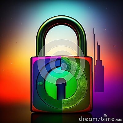 Cybersecurity padlock protection with copy space, future technology data protection background Stock Photo