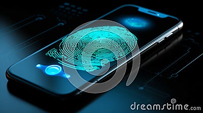 cybersecurity of personal data safety, mobile smartphone using biometric finger print and Two-factor authentication app login Stock Photo