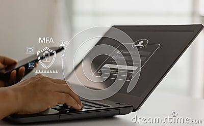 Cybersecurity and privacy protect data. Smartphone protection with 2FA, Multi Factor Authentication Stock Photo