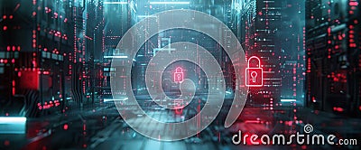 Cybersecurity Shield. Cybersecurity involves protecting systems and data from cyber threats concept Cartoon Illustration