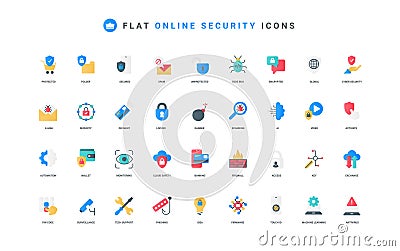 Cybersecurity system, automation of scanning surveillance, tech support color icon set Vector Illustration
