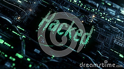 Cybersecurity Threat: Hacked Banner with Shadowed Puppet Lines. Generative AI Stock Photo