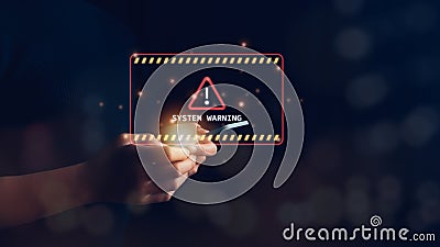 Cybersecurity vulnerability, data breach, illegal connection, compromised information. System warning caution sign for Stock Photo