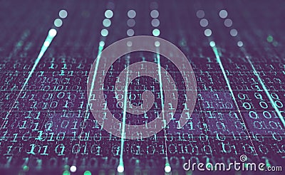 Futuristic background with binary code. Protection and exchange of data in the global network. 3D illustration Cartoon Illustration