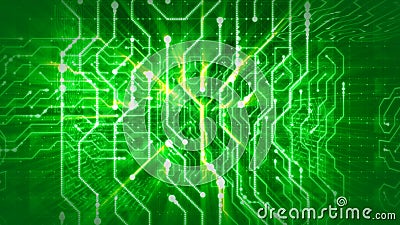 Sparkling Mazes In Green Circuit Board Stock Photo