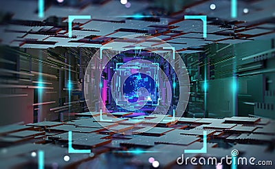 Cyberspace. Digital database 3D illustration. Abstract concept of a future computer. Innovation of high technology Cartoon Illustration