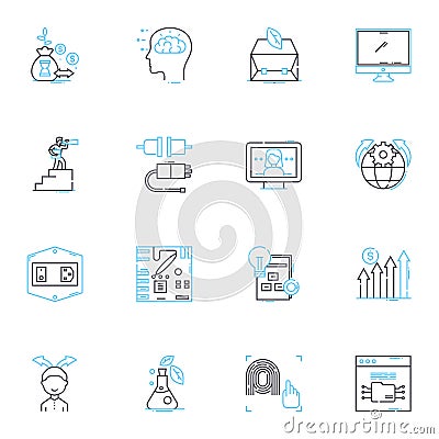 Cyberspace entrepreneurship linear icons set. Disruption, Innovation, Opportunity, E-commerce, Virtual, Digital, Nerk Vector Illustration