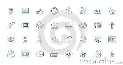 Cyberspace entrepreneurship linear icons set. Disruption, Innovation, Opportunity, E-commerce, Virtual, Digital, Nerk Vector Illustration