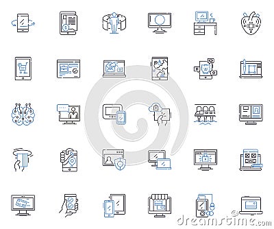 Cyberspace line icons collection. Virtuality, Connectivity, Internet, Digital, Online, Cyber, Net vector and linear Vector Illustration
