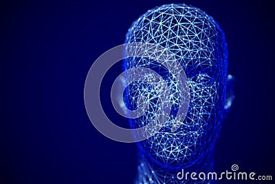 Cyberspace or machine learning concept: polygonal male face. Vector Illustration