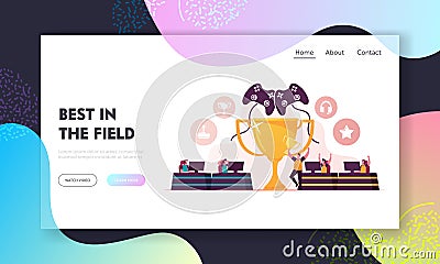 Cybersport, E-games Tournament Landing Page Template. People Characters Team of Cybersport Players Vector Illustration