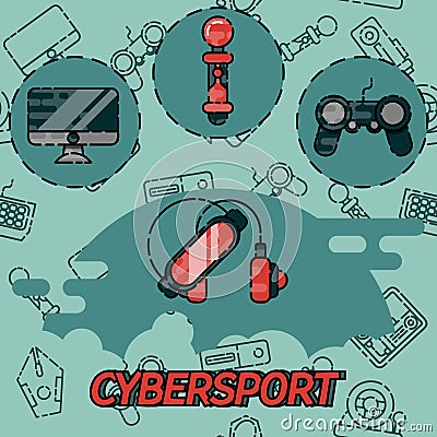 Cybersport flat icons set Vector Illustration