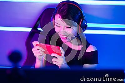 Cybersport gamer play phone game Stock Photo