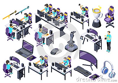 Cybersport Isometric Recolor Icon Set Vector Illustration