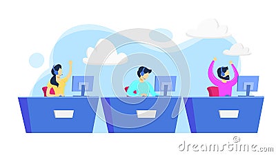 Cybersport player or gamer sitting at computer pc Vector Illustration