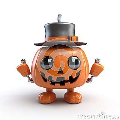 Cute Labor Day Jackolantern With Robot Hat - 3d Render Stock Photo