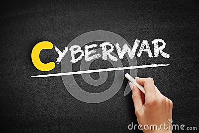 Cyberwar text on blackboard Stock Photo