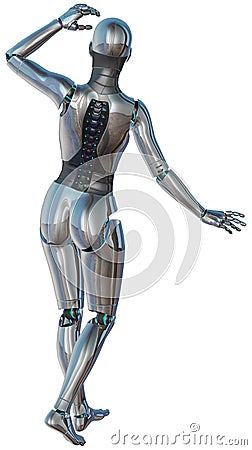 Cyborg Android Robot Looking Isolated Stock Photo