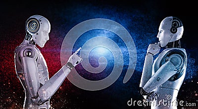 Cyborg confront in red and blue side Stock Photo