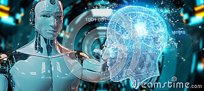 Cyborg creating artificial intelligence 3D rendering Stock Photo
