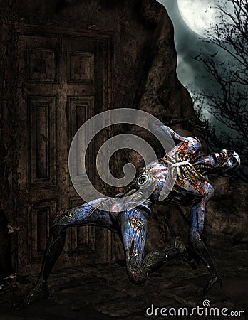 Cyborg Creature wounded Stock Photo