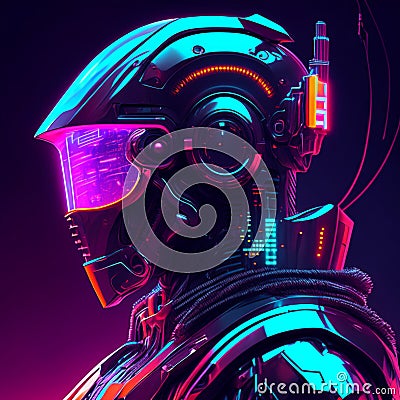 Cyborg cyberpunk style.3d rendering 3d illustration. generative AI Cartoon Illustration