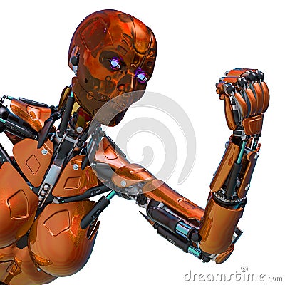 Cyborg female comic power loading close up in a white background Cartoon Illustration