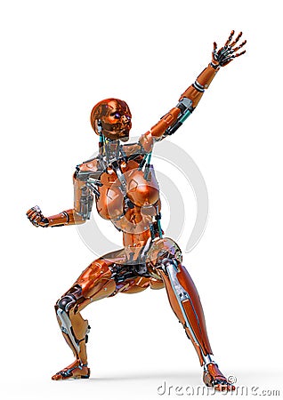 Cyborg female comic power loading in a white background Cartoon Illustration