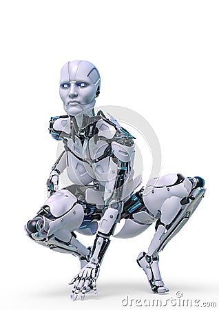 Cyborg female is ready in a white background Cartoon Illustration