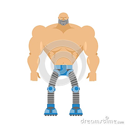 Cyborg- half human, half robot. Body of man. Legs Cyber mechani Vector Illustration