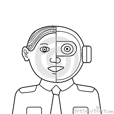 Cyborg. Half human half robot face wearing business worker uniform Vector Illustration