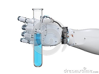 Cyborg hand holding test tube Stock Photo