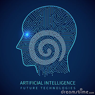 Cyborg head with circuit board inside. Artificial intelligence of digital human vector concept Vector Illustration