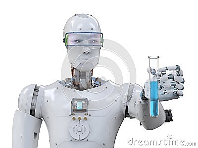 Cyborg holding test tube Stock Photo