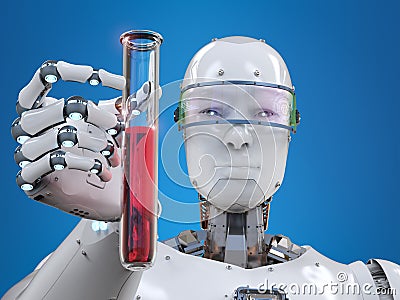 Cyborg holding test tube Stock Photo