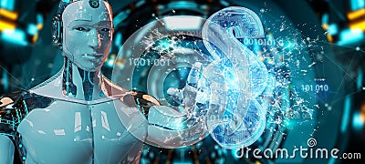 Cyborg judge using 3D rendering digital paragraph law symbol Stock Photo
