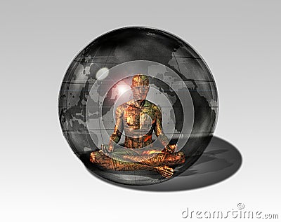 Cyborg meditates Stock Photo