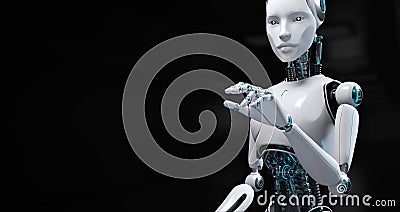 Cyborg Robot 3d render blurred background. RPA Automation AI Stock Photo