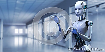Cyborg Robot 3d render blurred background. RPA Automation AI Stock Photo