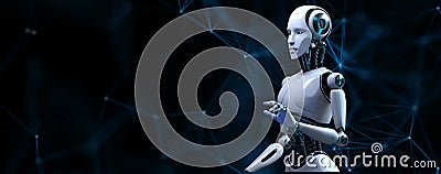 Cyborg Robot 3d render plexus background robotic process automation AI data analysis Stock Photo