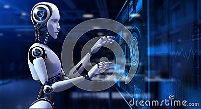 Cyborg Robot 3d render. Robotic process automation RPA data analysis Stock Photo