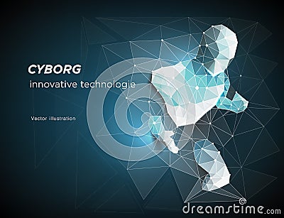 Cyborg. Robot. A man who has rushed out of the net, Symbolizing the meaning of artificial intelligence and big data. Vector Illustration