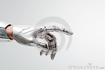 Cyborg robotic arm, metal bionic prosthesis, isolated on a white background Stock Photo