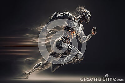 Cyborg running fast, concept of Futuristic Technology and Artificial Intelligence, created with Generative AI technology Stock Photo