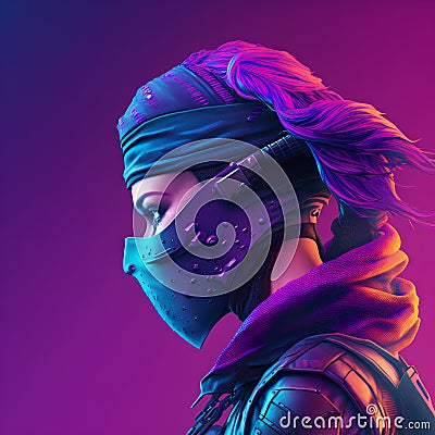 Cyborg woman. 3d rendering illustration. Futuristic girl. Cartoon Illustration